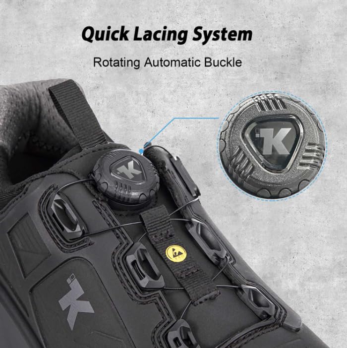 Image of ESD Shoes for Men - Durable Quick Lacing System, Lightweight Aluminum Alloy Toe, Static Proof, Waterproof, Puncture-Resistant, Oil & Slip Resistant Industrial Safety Work Sneakers