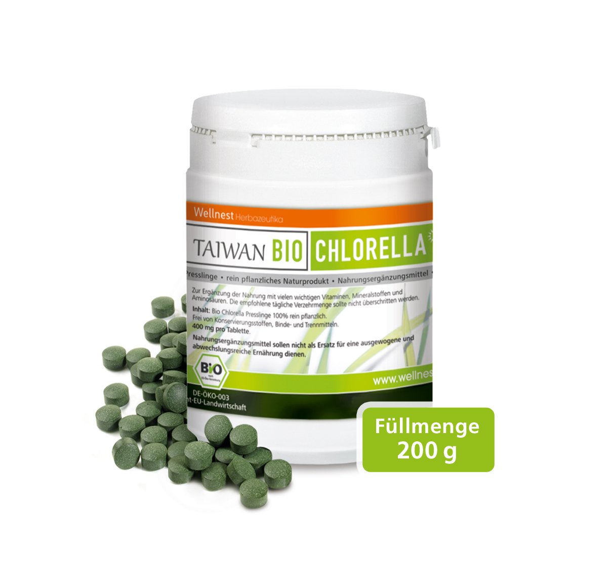 Bio Taiwan Chlorella 200 g | Detox Superfood vegan | Algen reich an Mineralstoffen, Vitaminen und Spurenelementen | 500 Presslinge á 400 mg | Rückstandsgeprüft in deutschem Labor