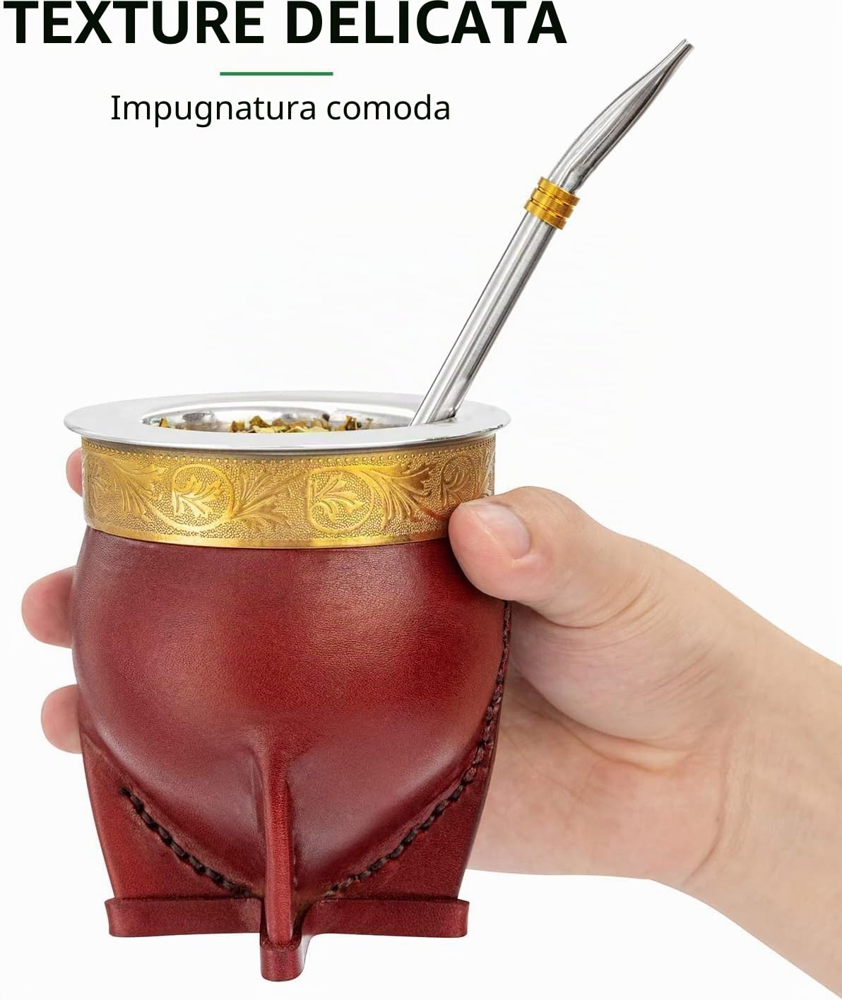 Tazza in acciaio inox 304 Argentina Yerba Mate con cannuccia Tea Zucca Tazza One Bombilla Mate (paglia) una spazzola per la pulizia (marrone)