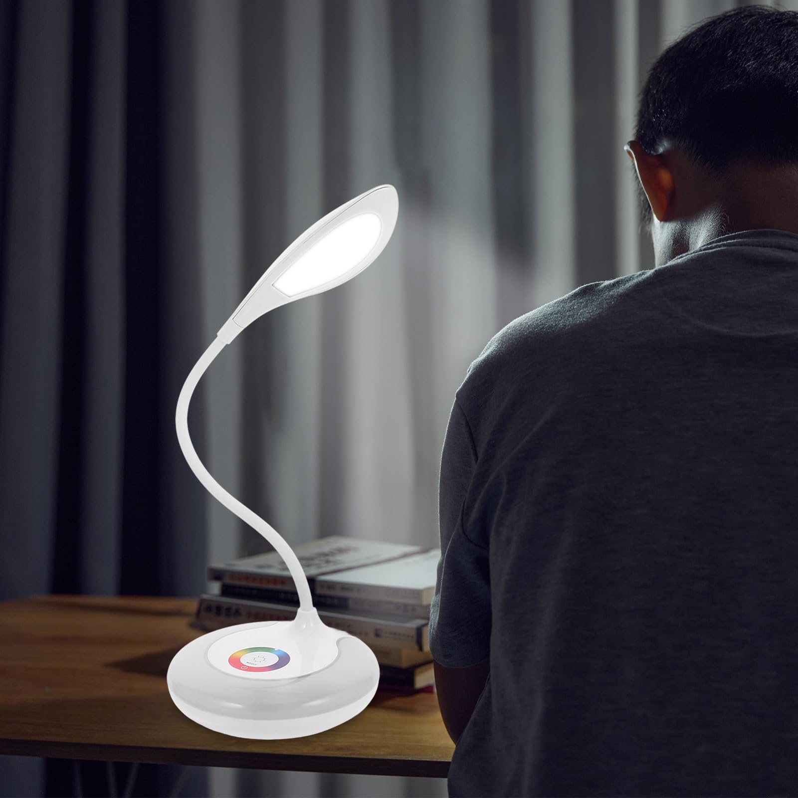 DOITOOL Lampada da Scrivania Bianca con Controllo Touch e Porta USB | Regolazione Dimmerabile, Luce Rgb, Batteria 1200mah, Corpo in Abs e PC