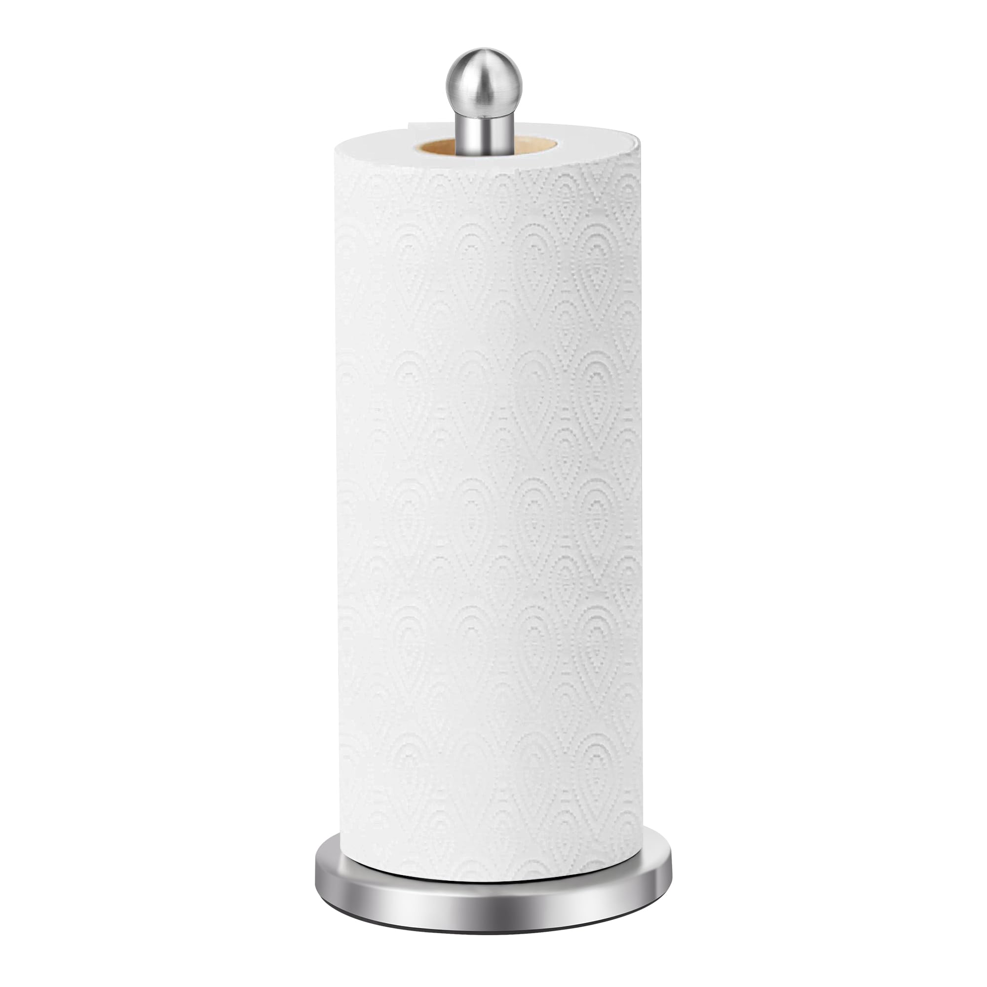Paper Towel Holder Countertop, Paper Towel Holder with Solid Weighted Base, for Standard and Large Size Rolls (Silver)