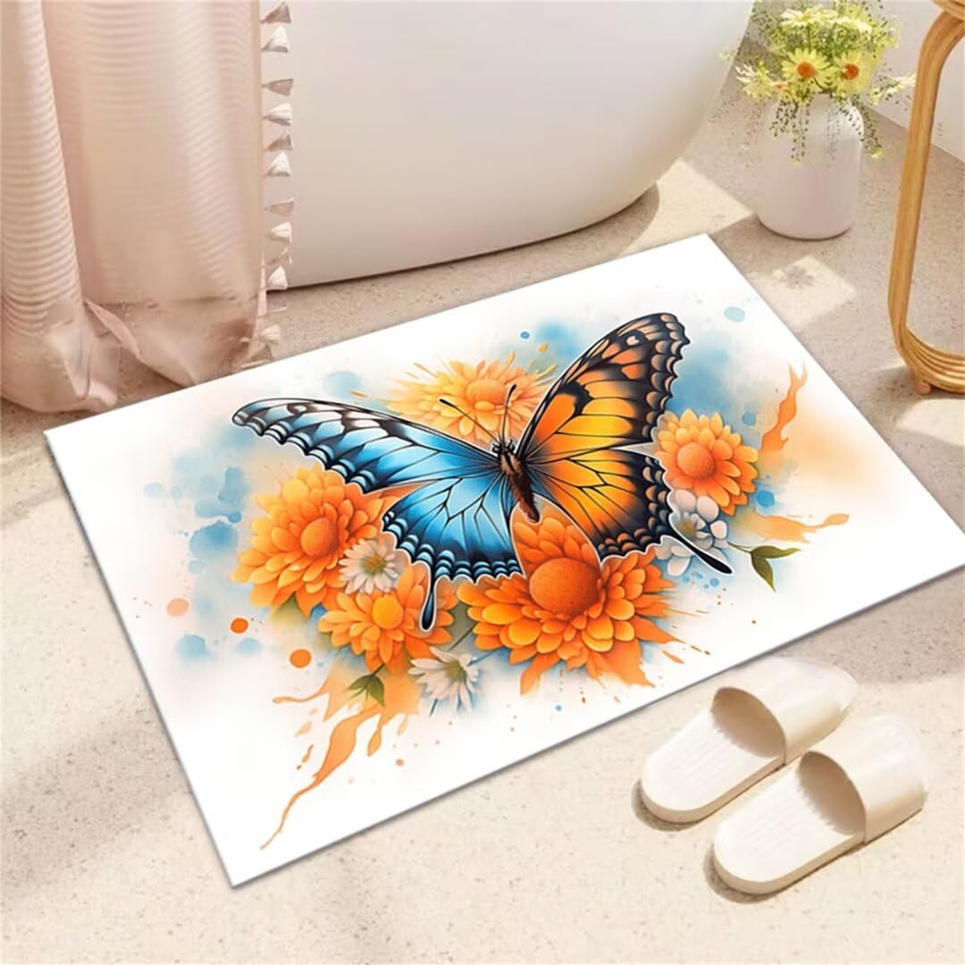 Alfombra de Baño Antideslizante 80x150cm Súper Absorbente Alfombras Ducha, Alfombrilla Baño Cocina Secado Rápido Antideslizante Suave Lavable Alfombra Grande de Piedra para Baño Bañera Ducha Butterfly