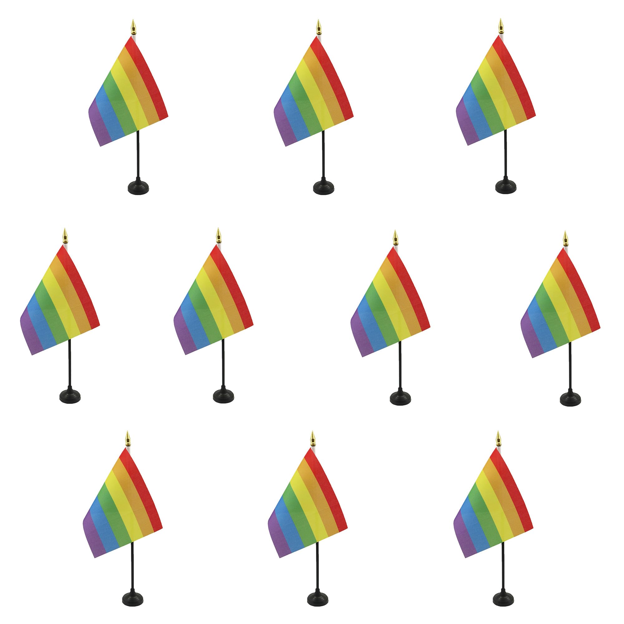 AZ FLAG - Set of 10 Rainbow Table Flag 4'' x 6'' - 10 Small Gay pride Mini Desk Flags 100% Polyester 15 x 10 cm - Office Flag with 10'' Pole - Golden Spear