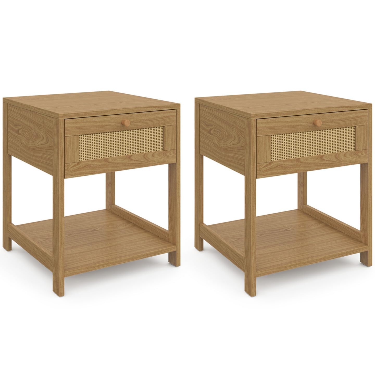 IDMarket - Lot de 2 Tables de Chevet HANAE Vintage 1 tiroir avec Tablette Effet Naturel cannage