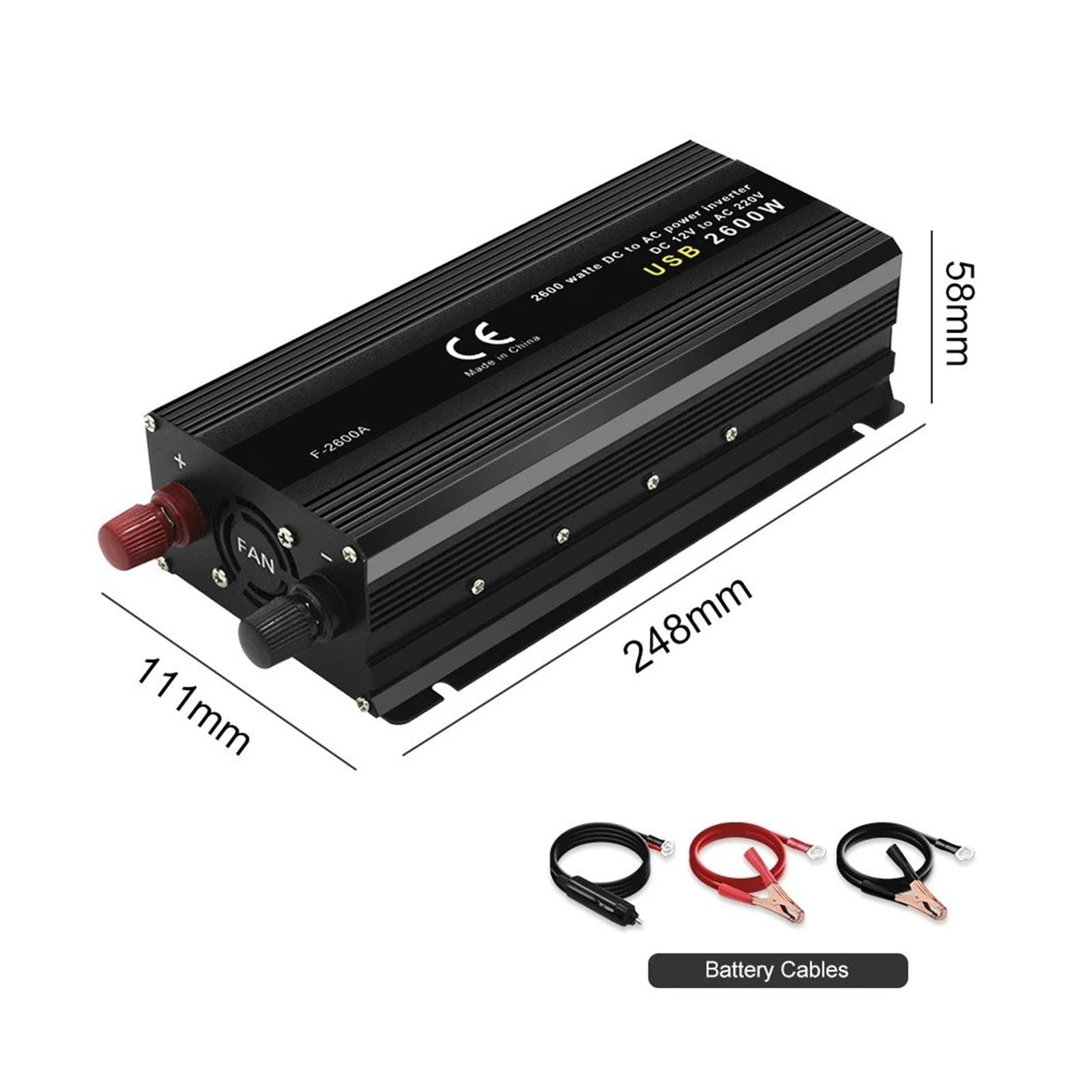 Inversor Corriente Universal para Coche 50 Hz 60 Hz 1500 W 2000 W 2600 W CC 12 V A CA 220 V Adaptador Batería Convertidor(12V,2600W Black,Universal 60Hz)