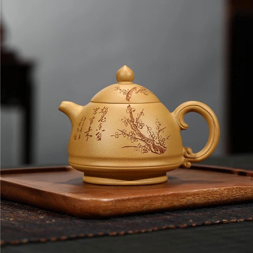 Teapot Zisha Teapot Yixing Traditional Purple Sand Teapot Handwork Engrave Painted Plum Blossom Raw Ore Segment Mud Teapot Kungfu Tea Set Pottery Teapot