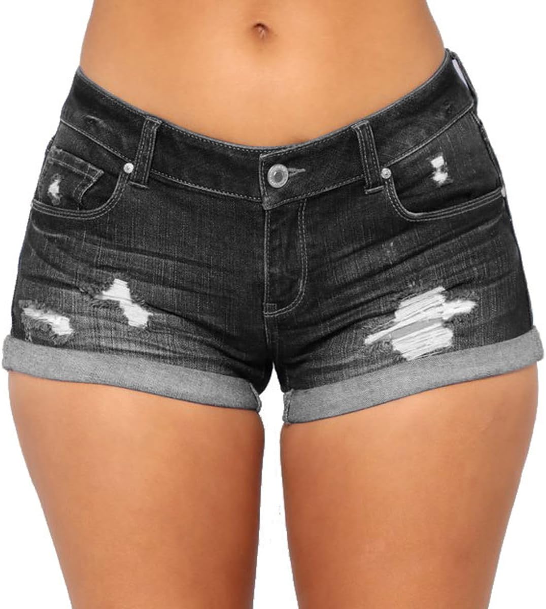 vanberfia Women's Stretchy Denim Mid Rise Jean Shorts with Pockets…