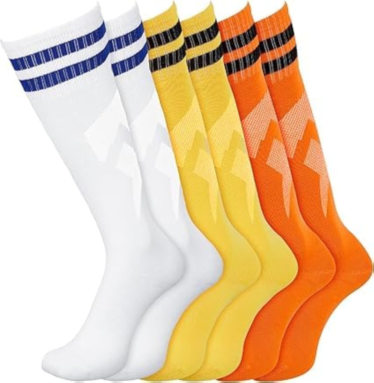 BIGTHREE® 3 Pairs of Kids Soccer Socks, Breathable Sports Training Soccer Socks, Long 3-Color Non-Slip, Suitable for Kids 5-12 Years Old for Football, Hockey, Running or Training