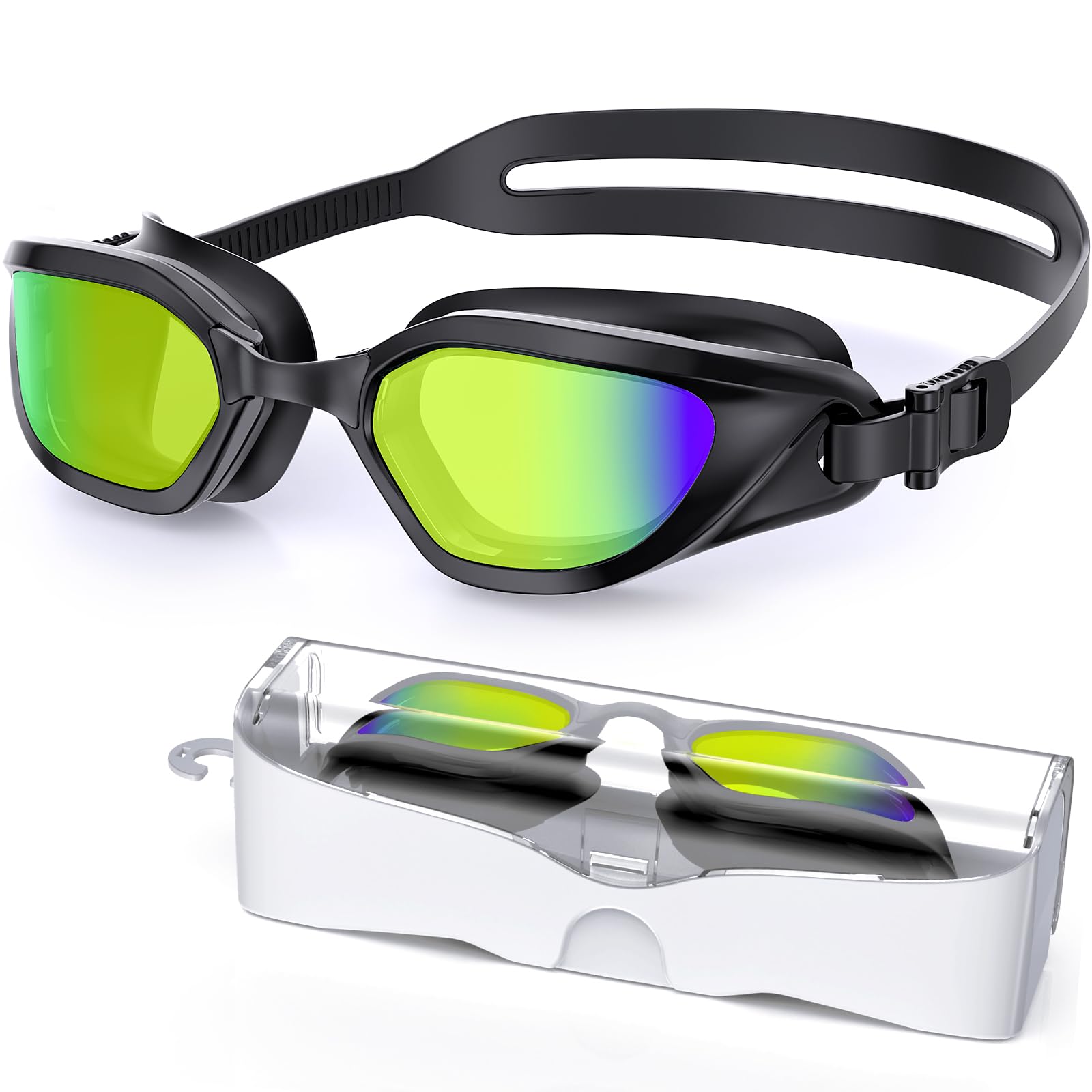 Zeligerstar Swimming Goggles, Goggles Swimming Adult with 3 Sizes Nose Bridges, Anti-Fog UV Protection No Leaking Adjustable Swim Goggles for Men Women Junior