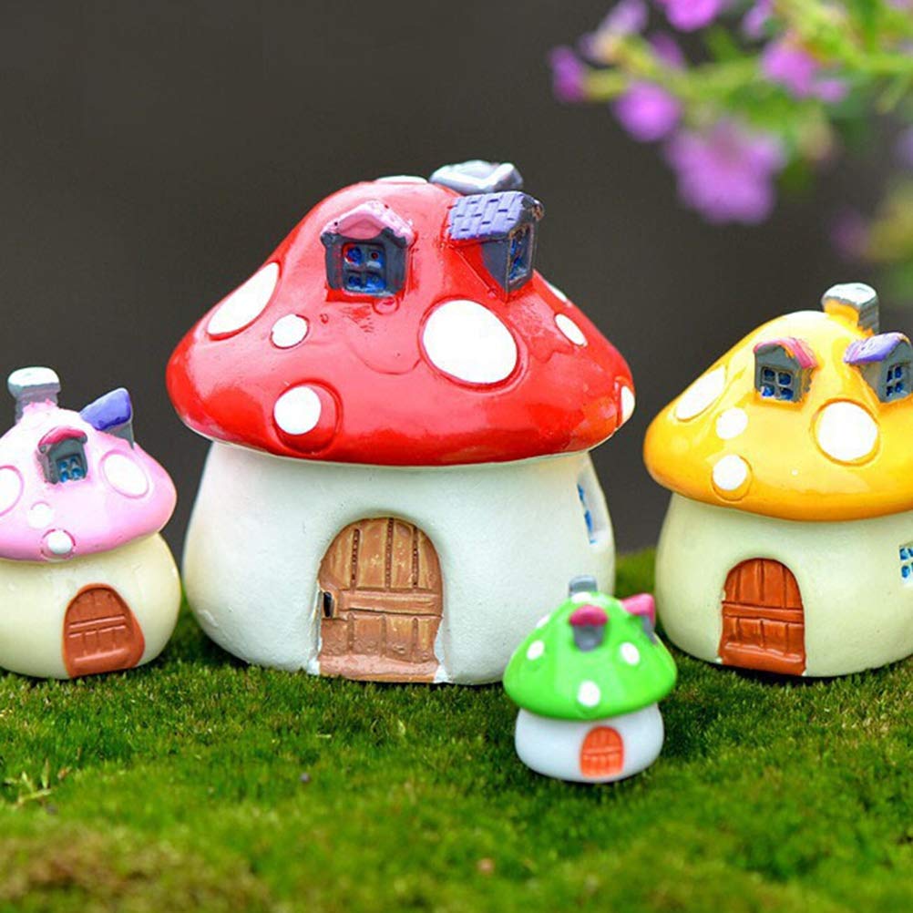 Yinikape Yellow,Green,Red Cute 3 Sizes Resin Fairy Garden Craft Decoration Miniature Micro Gnome Terrarium Mediterranean House Mushroom Castle Gift