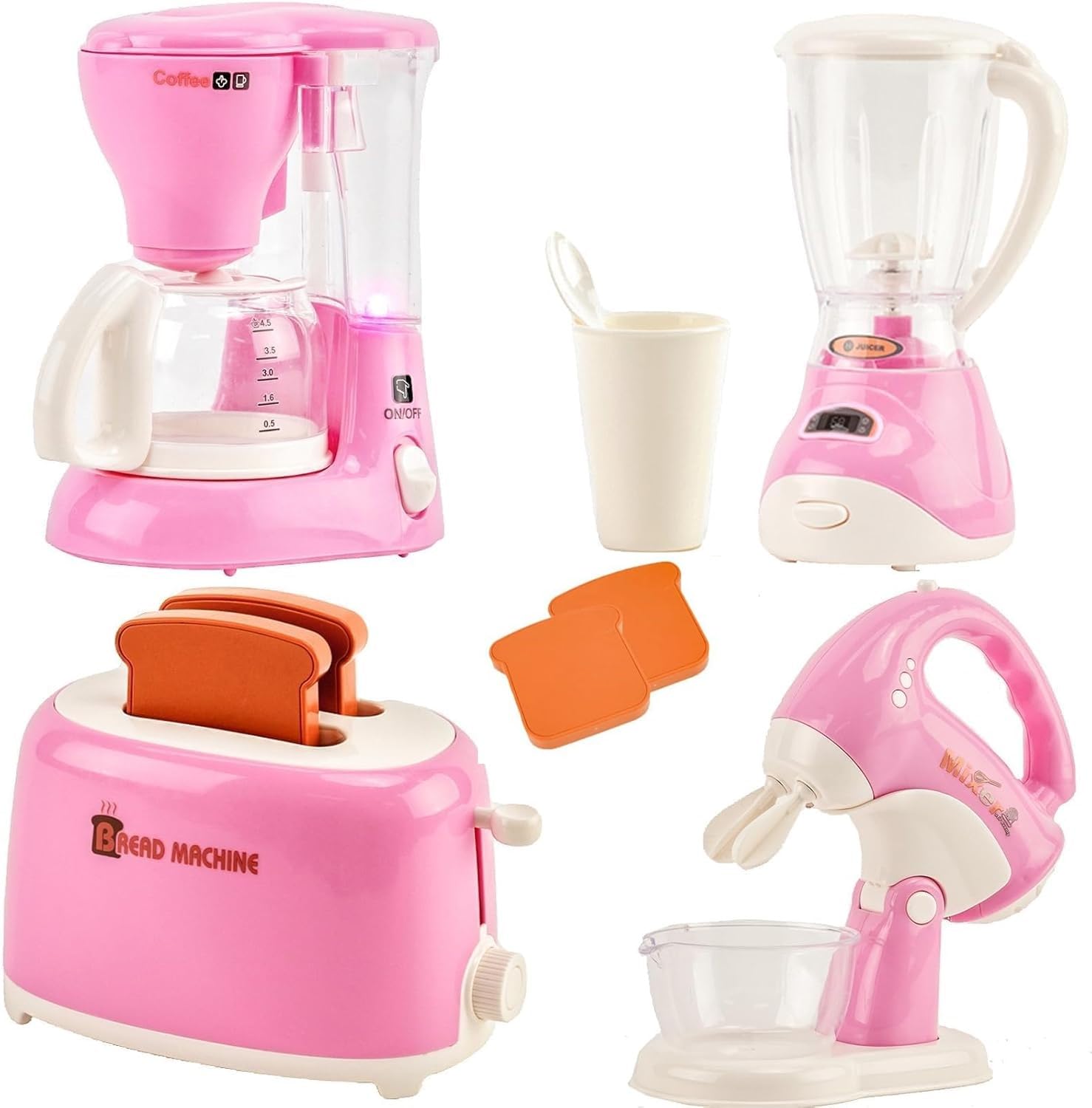 Juguetes de Cocina para Niños,con Tostadora Cafetera Batidora Exprimidor,Incluye Luces y Música,Juego de Desayuno Juguete para Juegos de rol,Apto para Niños y Niñas a Partir de 3 Años