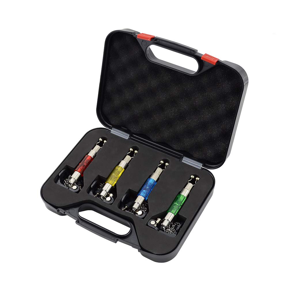 Set 4 Pezzi Dr.Fish Led Allarme Morso Per Pesca Carpa - Swinger Illuminati Con Catena 21cm, Colori: Rosso, Giallo, Blu, Verde