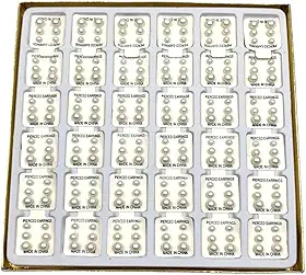 Caixa de Brincos Pequenos de Strass e Perolas com Tarraxa de Silicone Kit 108 Pares