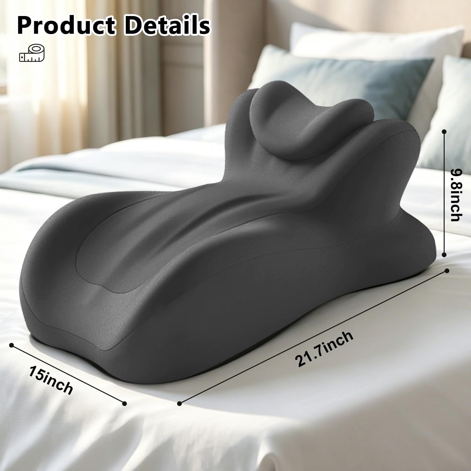Memory Foam Support Pillow Support Neck and Shoulders for Sleeping, Reading,Ergonomic Wedge Pillow,27° Angled Support for Neck and Waist,Washable Cover(Dark Gray)