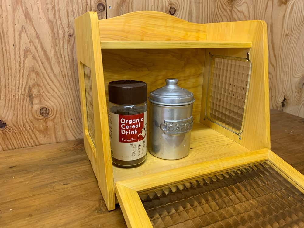 ブレッドケース ナチュラル35&times;25&times;32cm チェッカーガラス ひのき 木製 オーダーメイド ハンドメイド