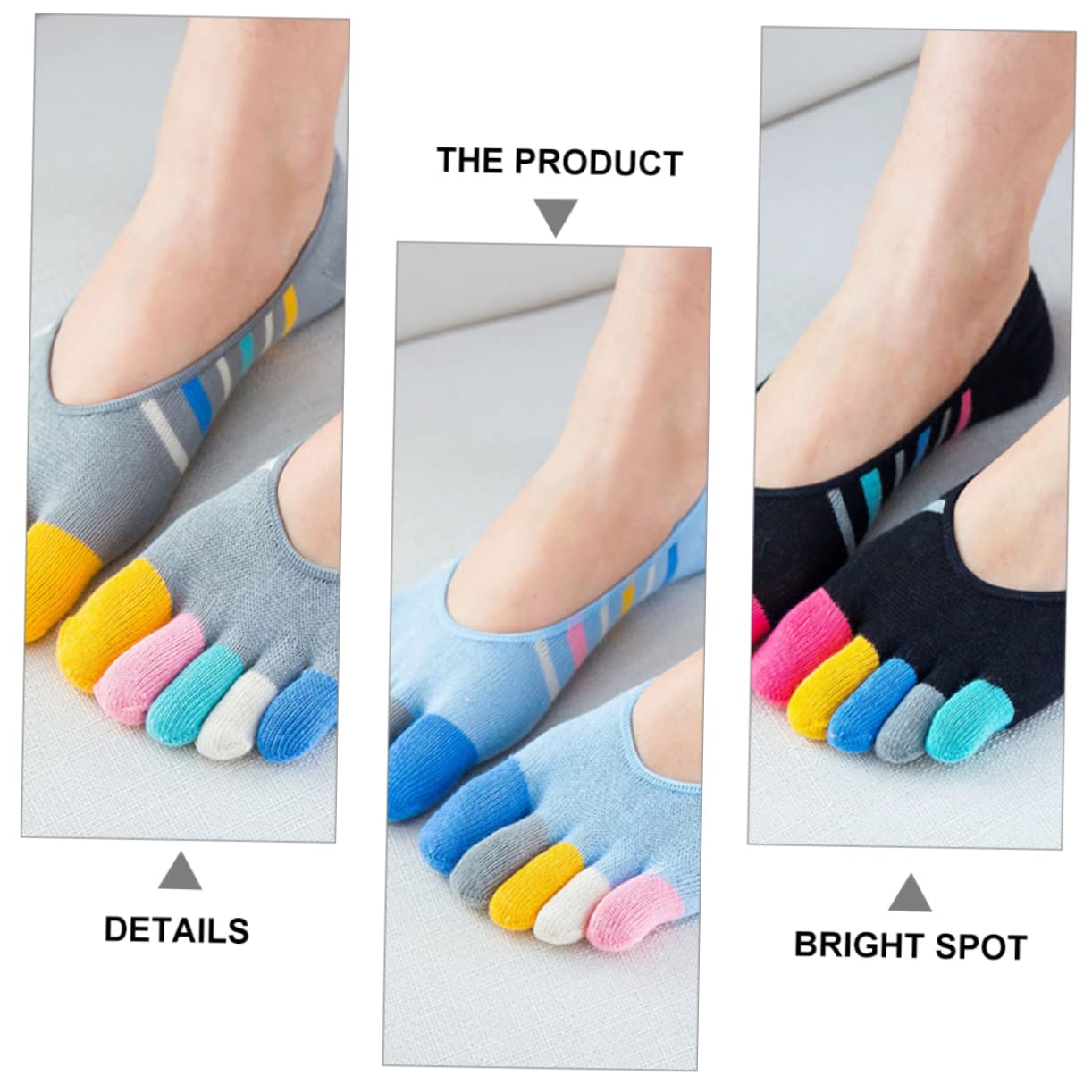 VALICLUD 5 pares Calcetines Invisibles de Mujer Cinco Dedos Algodón Transpirable Diseño Rayas Paquete para Yoga y Diario