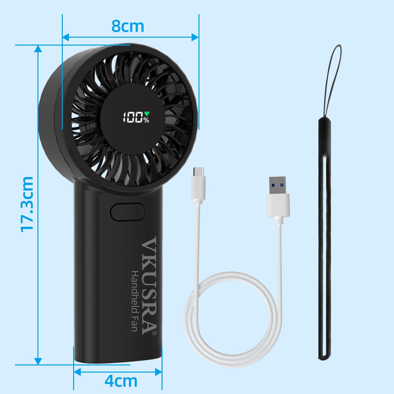 Handventilator 6000mAh Aufladbarer Akku Einstellbare Geschwindigkeitsstufen 1-100% Tragbarer USB Ventilator LED-Display