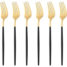 6Pcs Black Gold Dinner Forks 18/0 Stainless Steel Forks Set for Home Kitchen and Restaurant, Mirror Finished, Dishwasher Safe 8.46-Inch, SeT Of 6