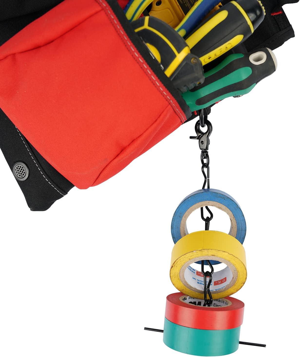 Tape Thong for Tool Belt Waist Electricians Tape Holder Chain with Keyring and trigger snap hook Black Plating 1 pack