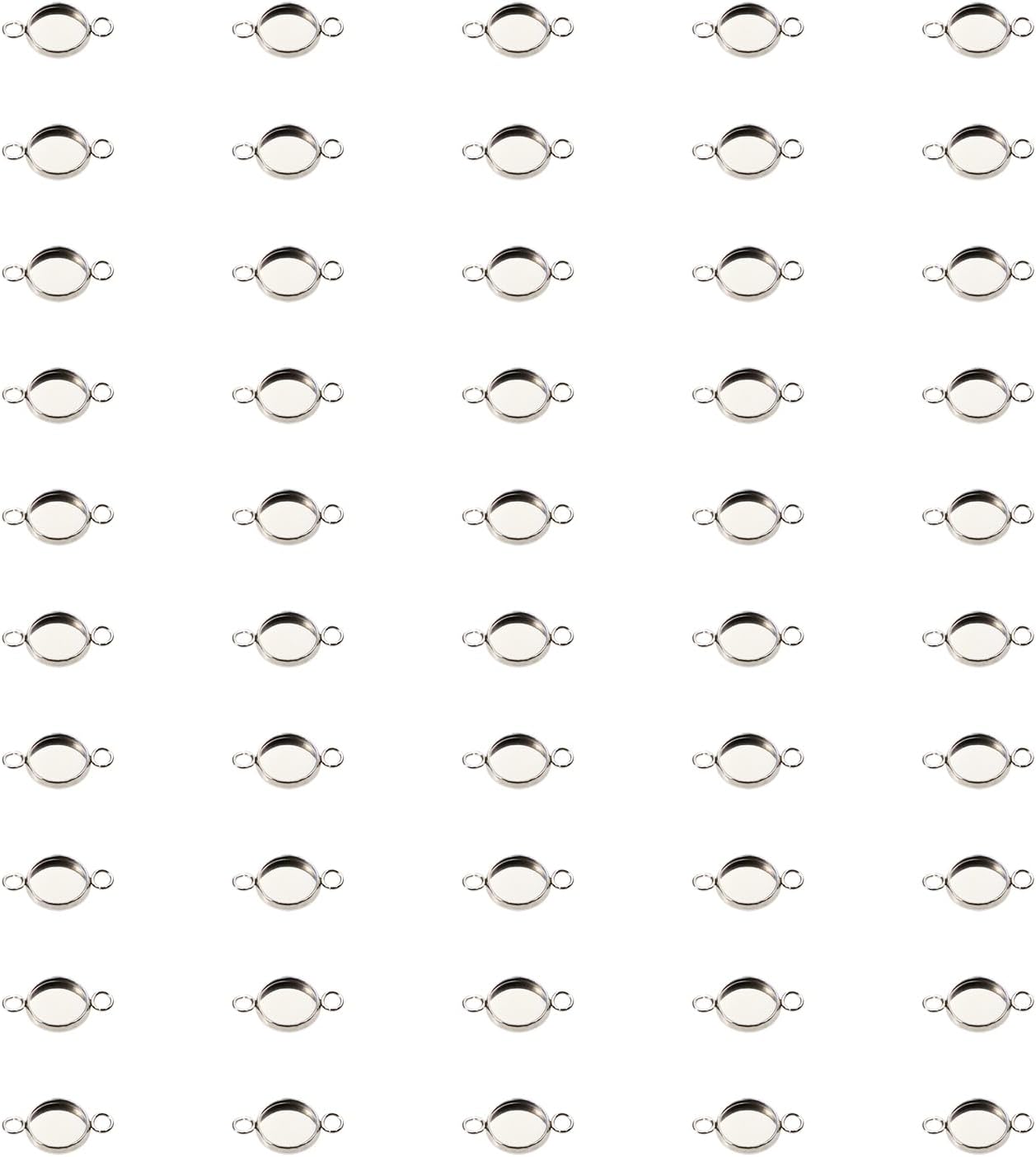 Shapenty 50PCS Stainless Steel Round Bezel Blank Links Pendant Tray Connectors with Double Loops for Earrings Bracelet Necklace Keychain DIY Craft Resin Glass Cabochon Jewelry Making Project (8mm)