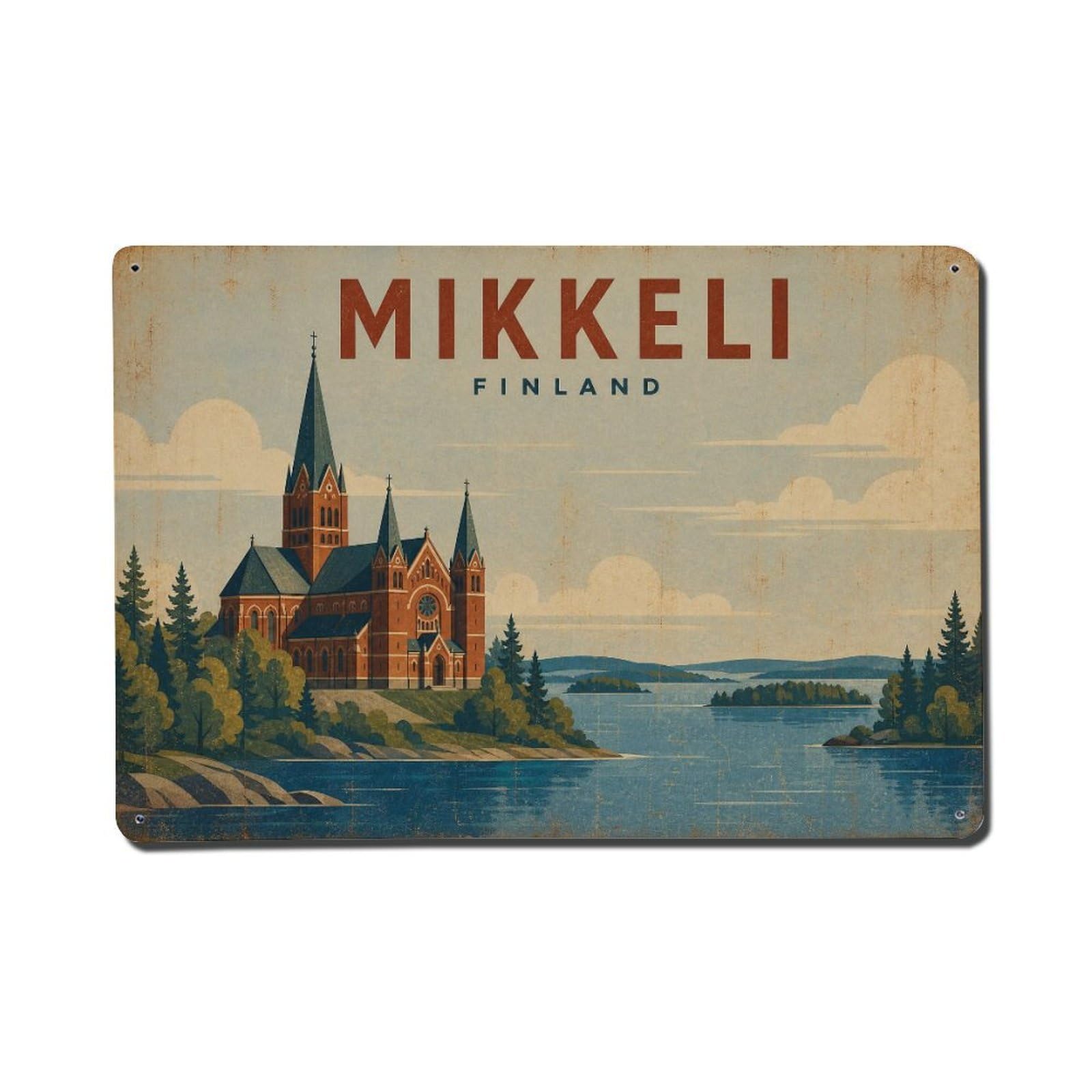 Metal Tin Sign Vintage Travel Finland Mikkeli