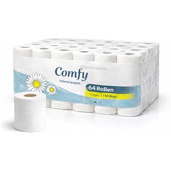 Comfy Premium Toilet Paper 3-Ply - 64 Rolls 150 Sheets per Roll Extra Soft & Tear-Resistant