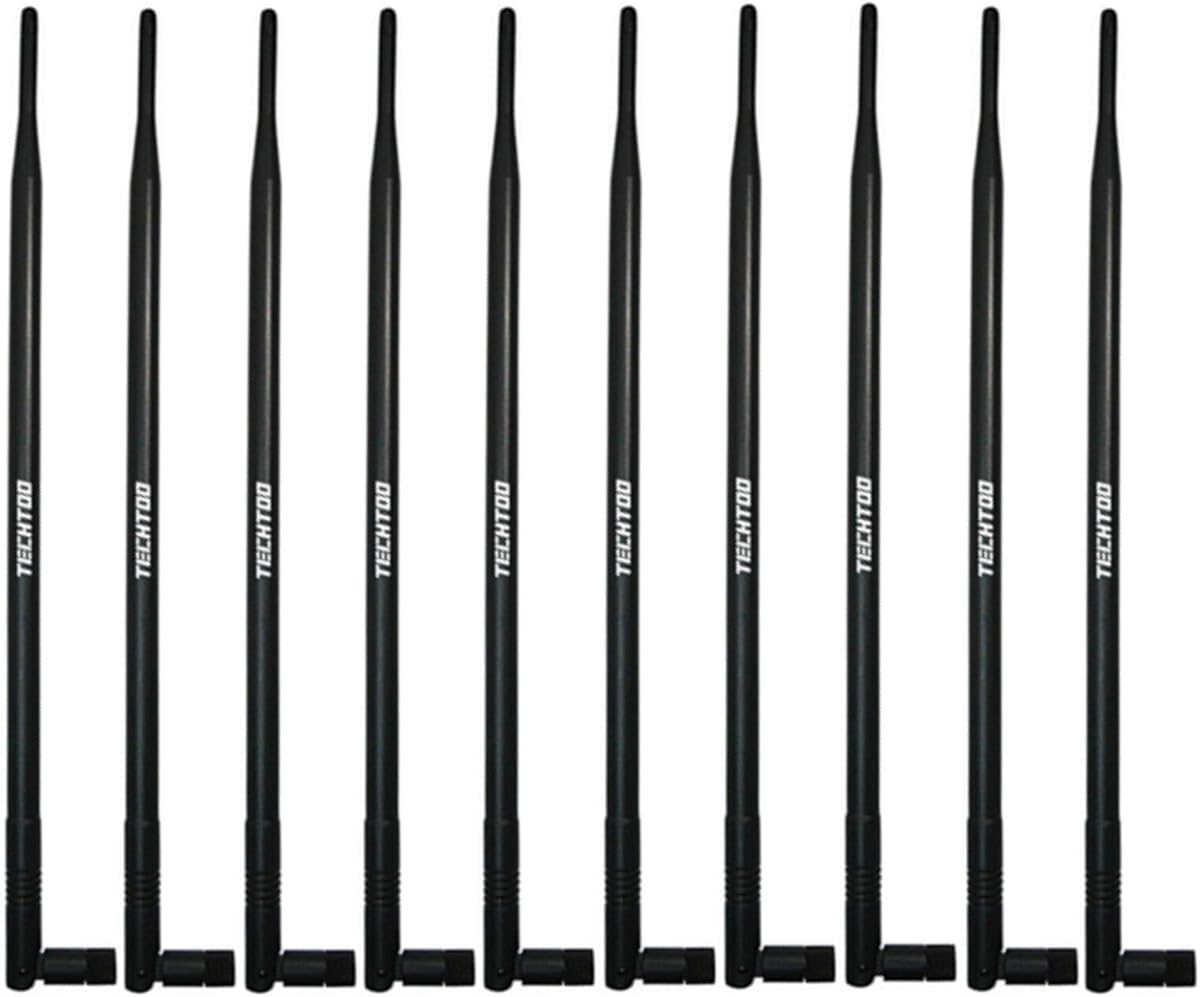 TECHTOO WiFi Antenna 9dBi 2.4Ghz with RP-SMA Plug Connector for Wireless Network Router-USB Wireless Adapter-PCI PCIe Cards-IP Camera-Security Camera-Desktop PC-Range Extender (RP-SMA-10Pack)