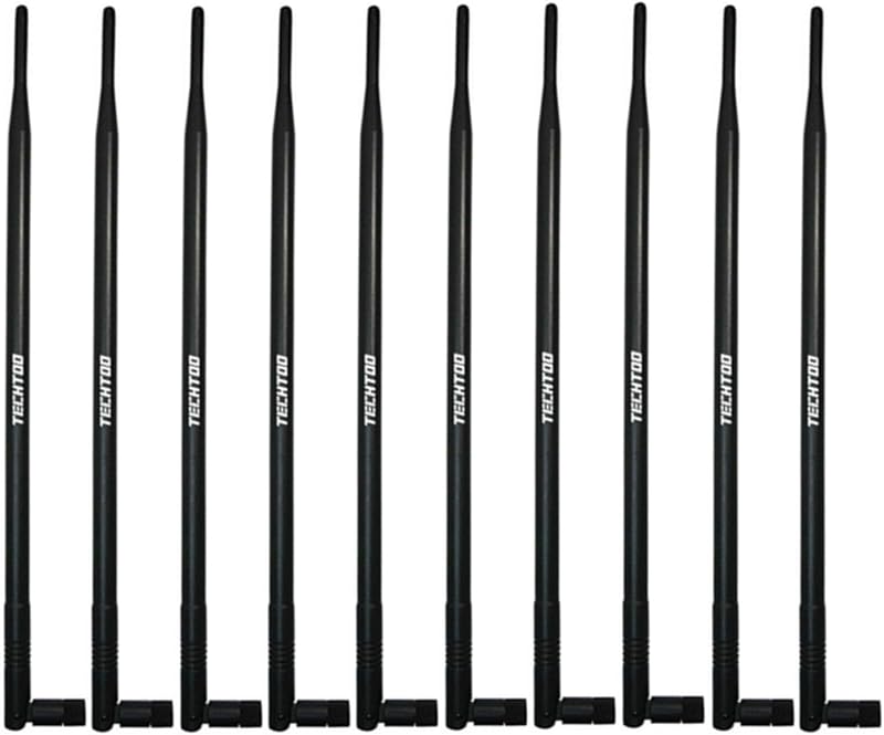 TECHTOO WiFi Antenna 9dBi 2.4Ghz with RP-SMA Plug Connector for Wireless Network Router-USB Wireless Adapter-PCI PCIe Cards-IP Camera-Security Camera-Desktop PC-Range Extender (RP-SMA-10Pack)