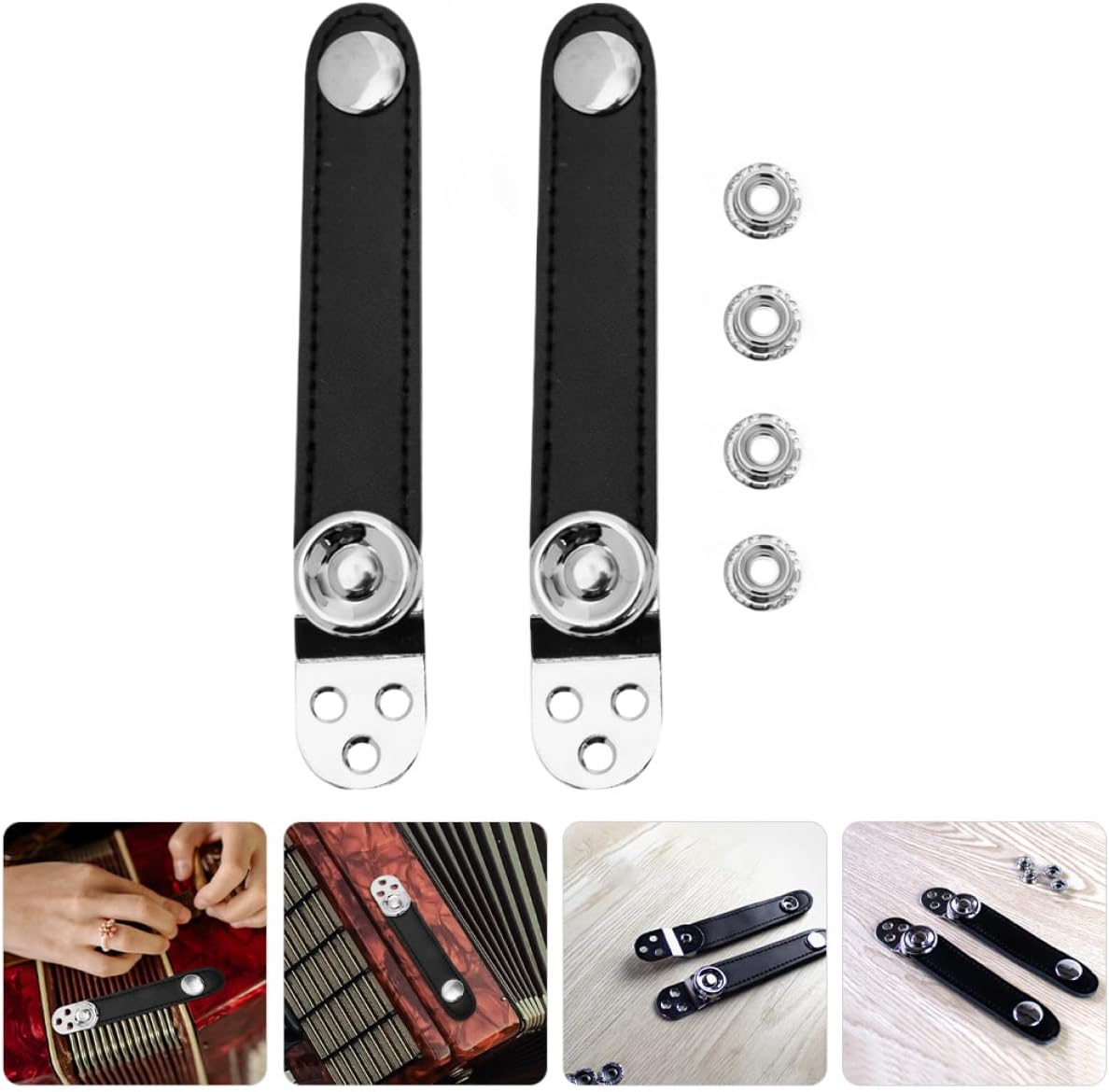 Black Steel Cowhide Accordion Strap Buckles 2pcs Double Layer