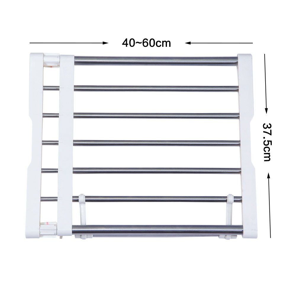 BAOYOUNI Estanteria Extensible para Armario Estante de Guardarropa Organizador de Almacenamiento en Rack Multifuncional Separador Compartimiento para Dormitorio, Baño, Cocina, Ajustable 40-60cm