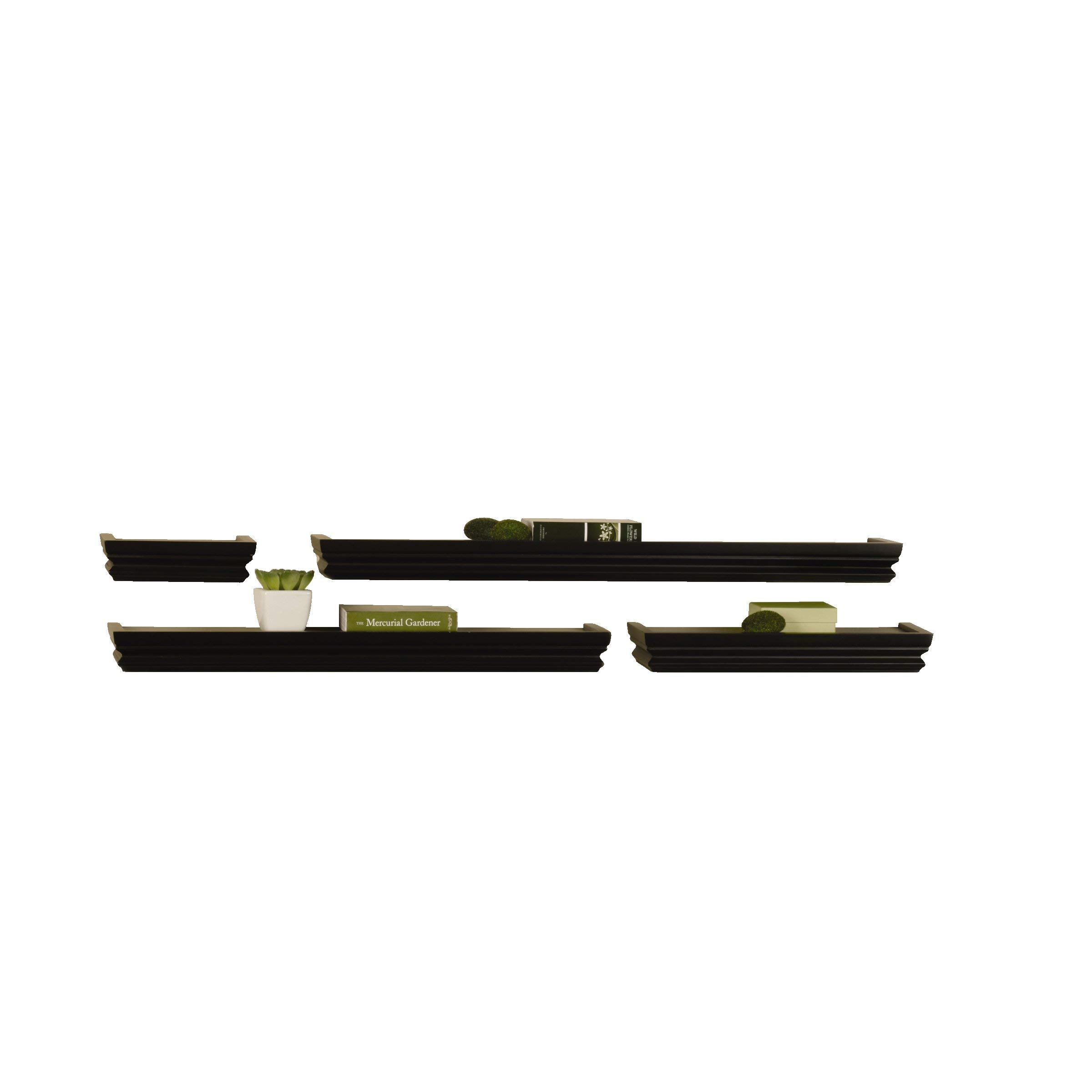 Melannco Floating Crown Molding Shelves for Bedroom, Living Room, Bathroom, Kitchen, Nursery, Set of 4, Black