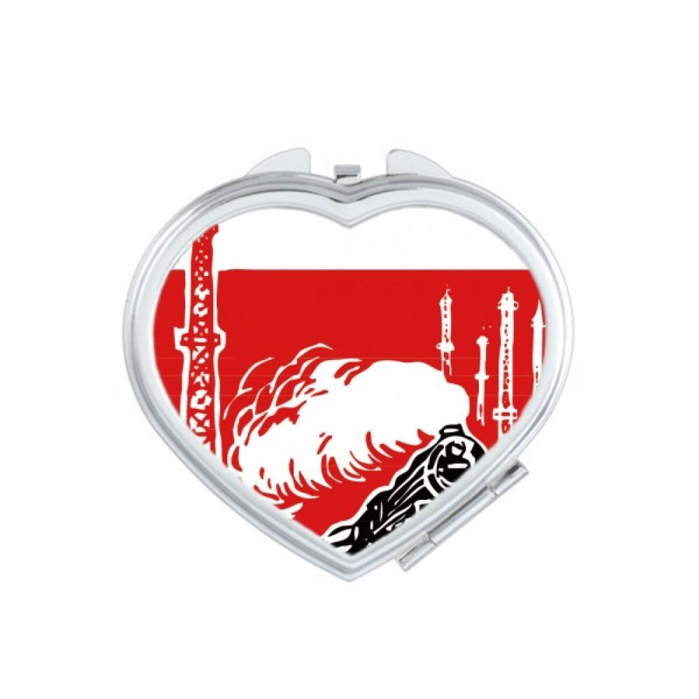 Miroir compact train à vapeur et coeur rouge pour retouches maquillage portables