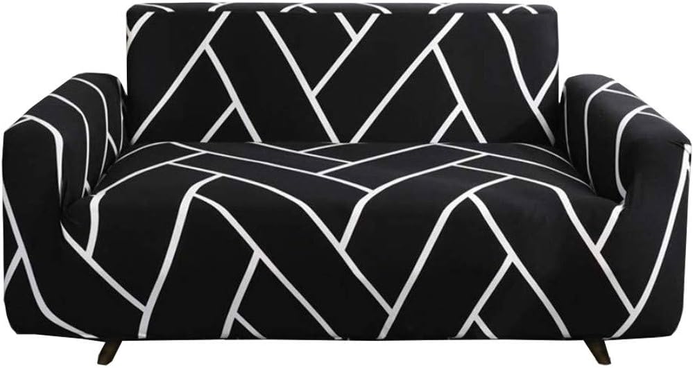 nordmiex Printeded Stretch Sofa Slipcover - 1 Piece Elastic Polyester Spandex Couch Covers- Universal Fitted Sofa Slipcover Furniture Protector (Loveseat Sofa,Black/White)