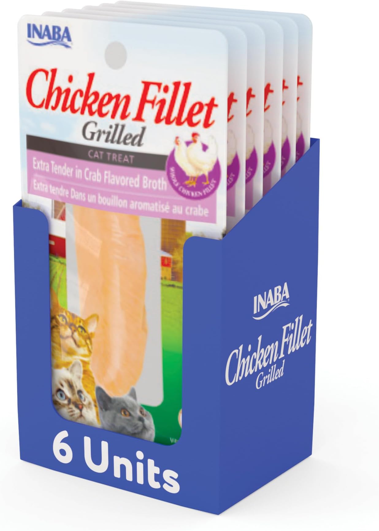 Premium Hand-Cut Grilled Chicken Fillet Cat Treats/Topper with Vitamin E and Green Tea Extract, 0.9 Ounces Each, Pack of 6, Extra Tender Crab Broth