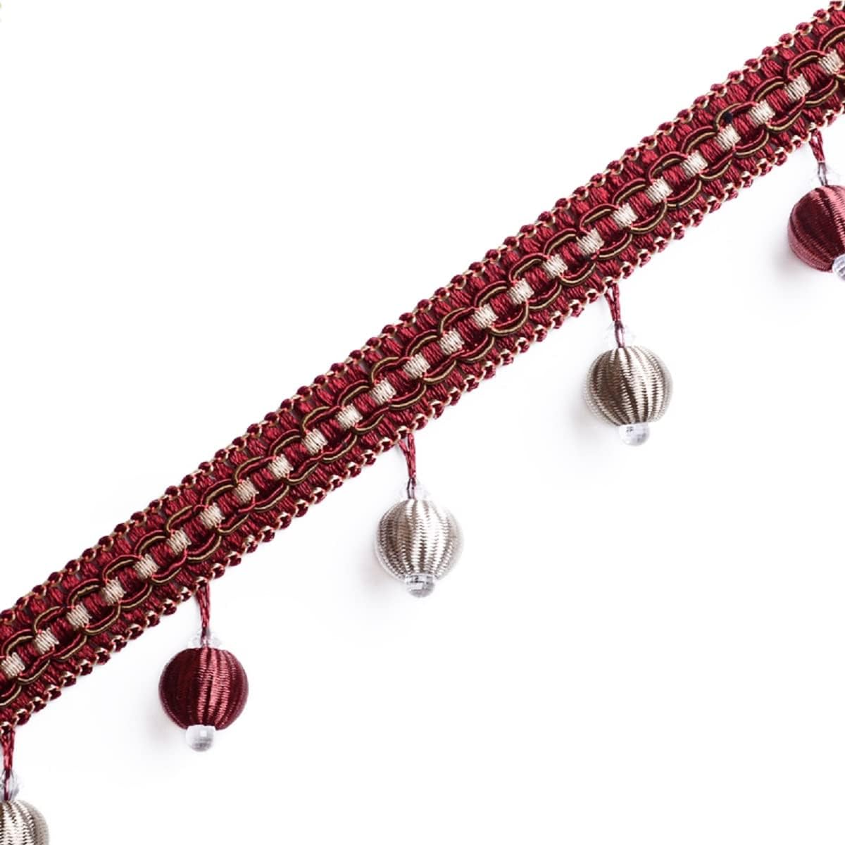 4 Yard Crystal Beaded Braided Beading Tassel Fringe Trimming Lace Ribbon Tape Curtain Trim for Curtain Tablecloth Home Decoration(WineRed)
