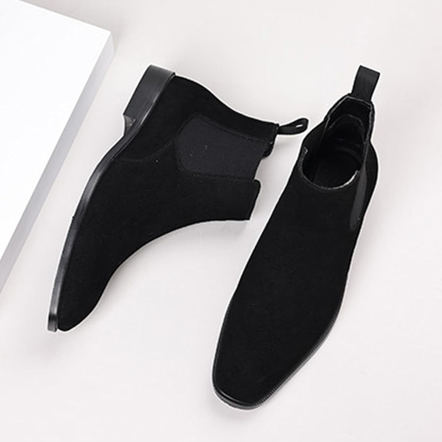 Men's Suede Chelsea Boots Cap Round Toe Low Heel Classic Side Elastic Band Slip On Comfortable Fashion Dress Ankle Boots for Work Business Daily Wear - Image 4