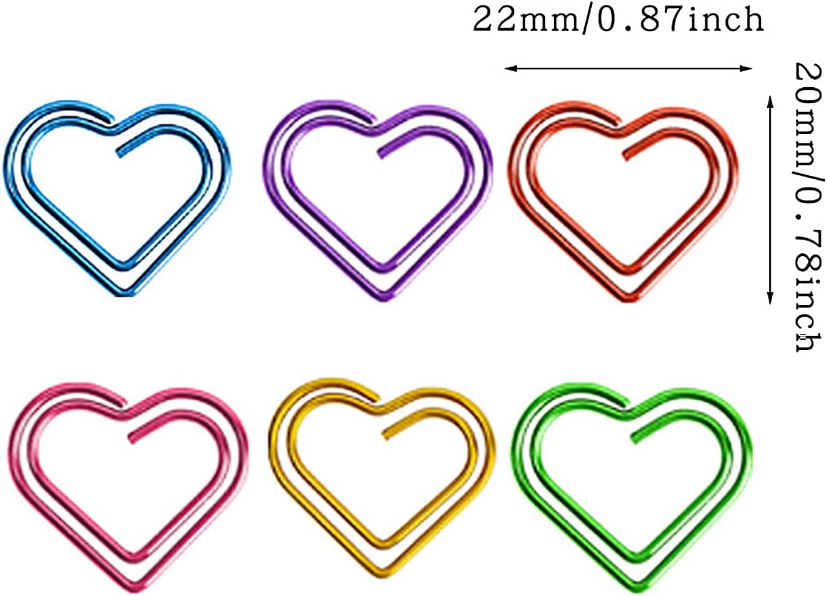 100 Pcs Colorful Heart Shaped Small Paper Clips Metal Heart-Shaped Paperclips Cute Fancy Love Shaped Paper Clips Bulk for Office Stationery, School Supplies, Document Sorting Decoration Craft image 2