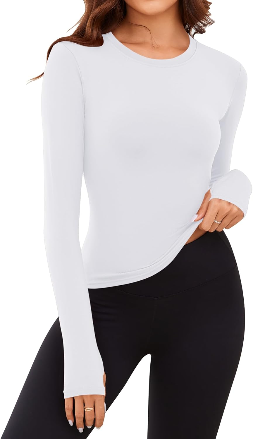 Rapbin Thermal Shirts for Women Long Sleeve Tops Ladies Fleece Undershirt for Winter Cold Weather with Thumb Holes XS-L