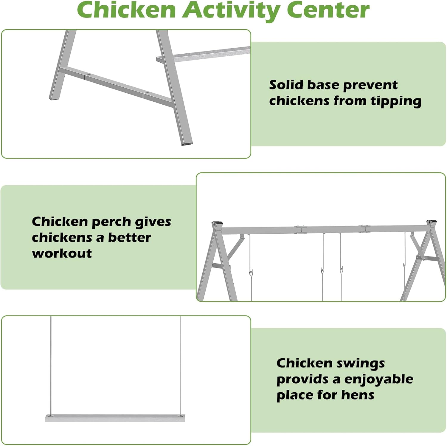 Chicken Roosting Bars with 2 Swings, Metal Chicken Perch for Coop, Chicken Run Roost Accessories Toy for Poultry Hens Chick Healthy & Happy, Sturdy and Easy to Clean