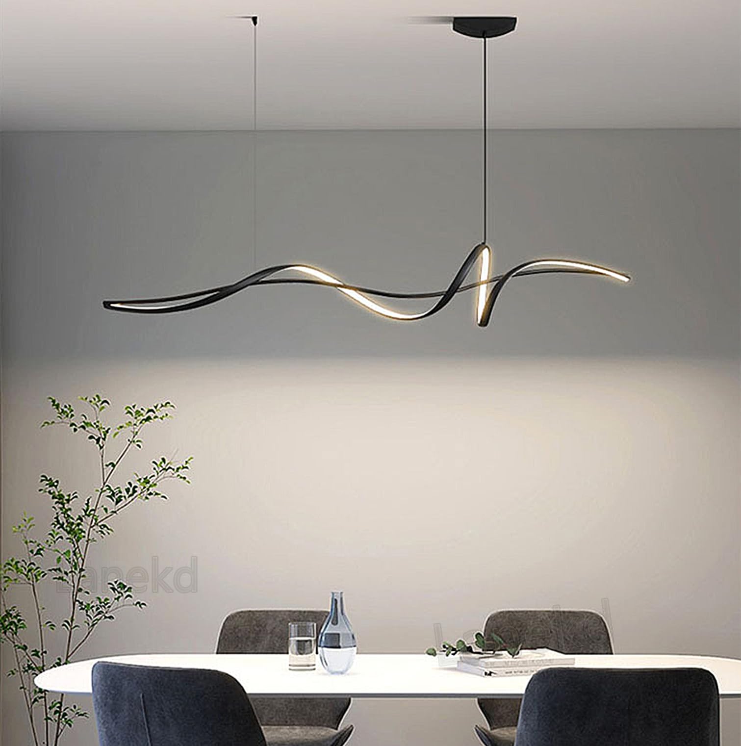Moderno Lámpara Colgante Techo LED para Salon Mesa de Comedor, LED 60W Lámpara Colgantes Spiral Diseño Regulable Altura Ajustable Oficina Cocina isla Dormitorio Estudio Lámpara de techo (Negro, L100)