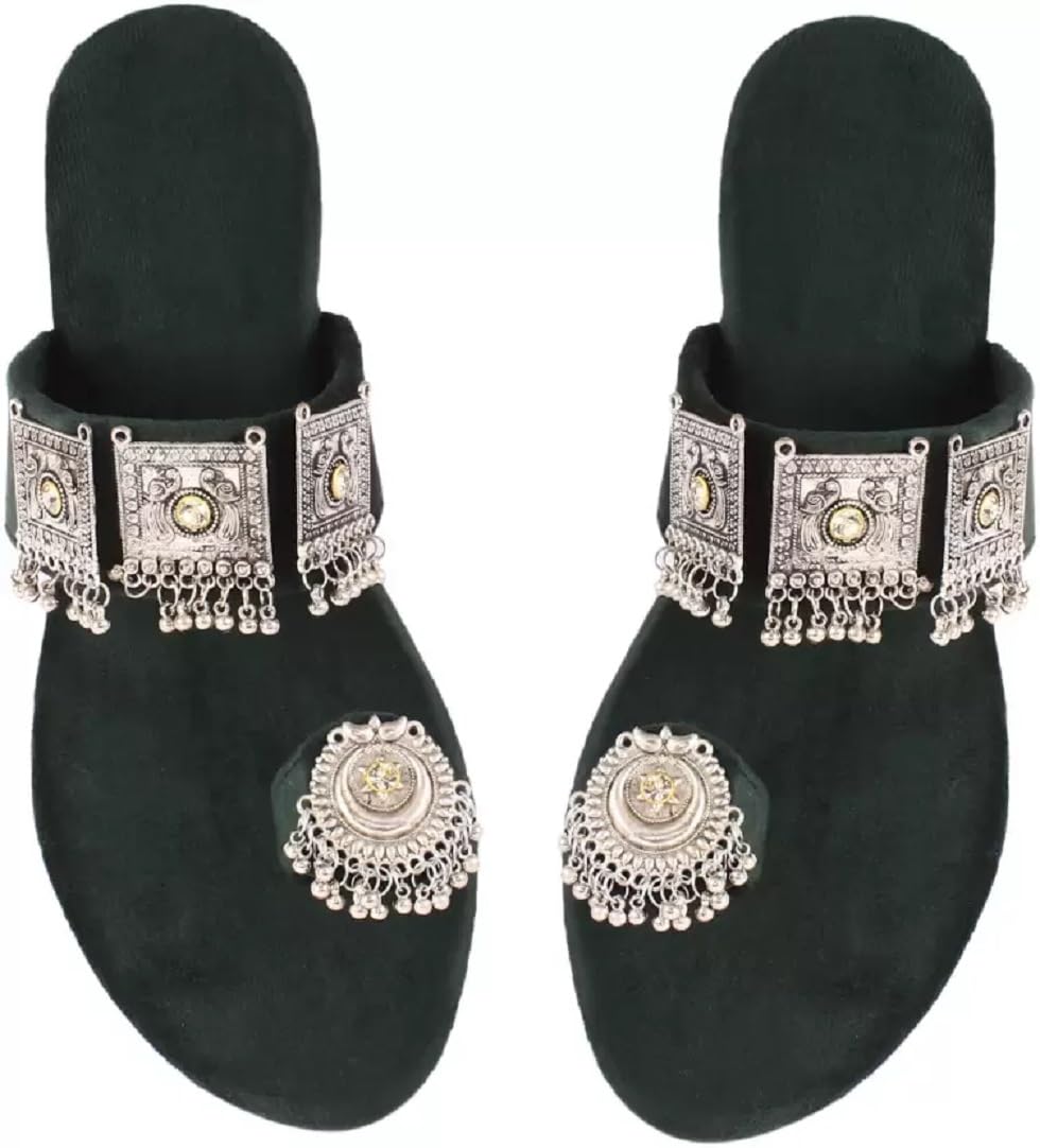 CroXify Velvet Ghungroo Slippers for Women & Girls (Green, 4) (B0CLJJL1NS) Amazon Price History, Amazon Price Tracker