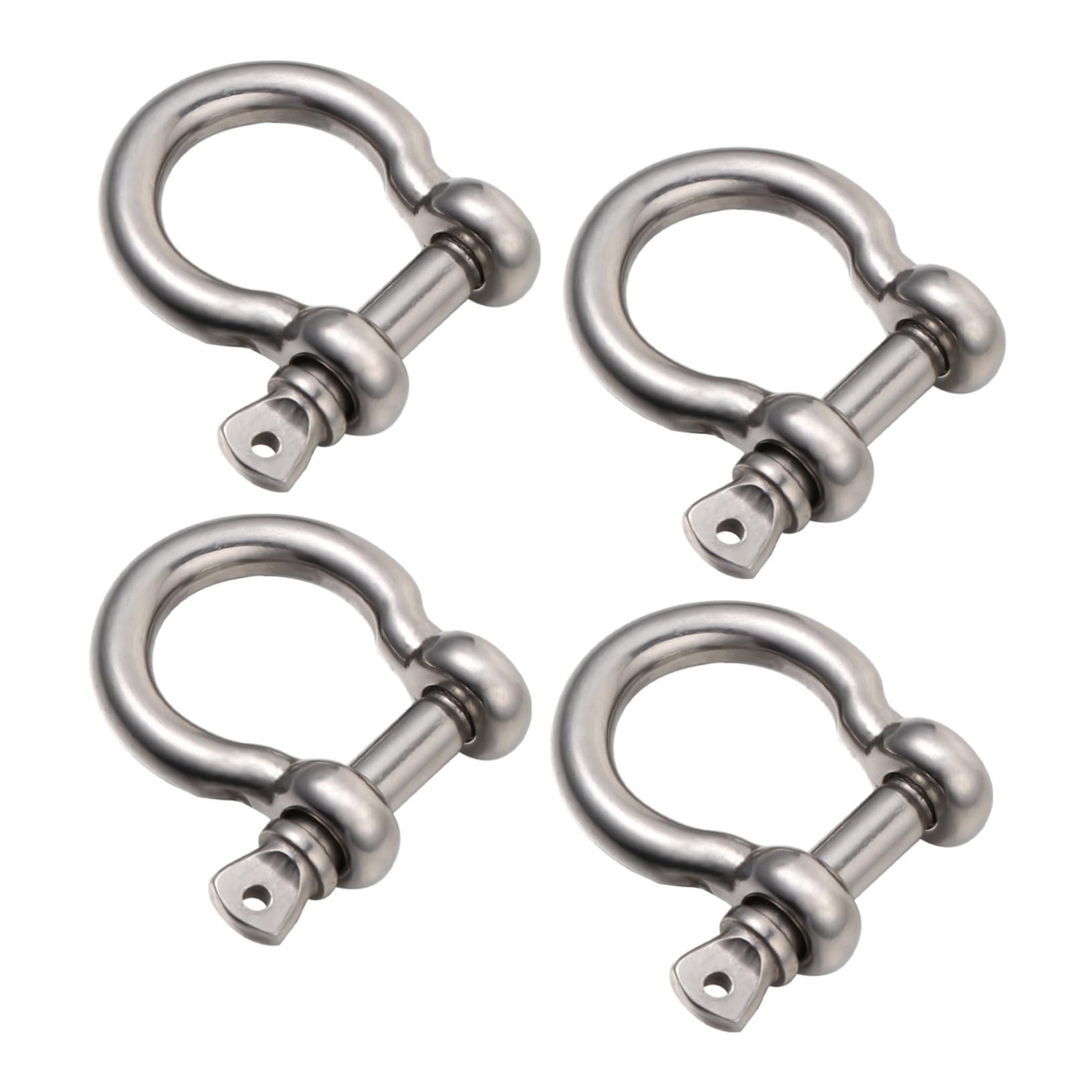 HEALEEP 4pcs Heavy Duty Stainless Steel Shackles Horseshoe Shape Lifting Shackles Lock D-Ring for Marine Industrial