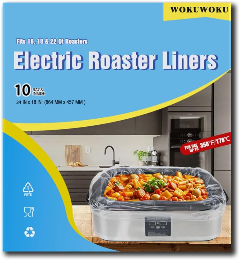 10 ×Electric Roaster Liners 34 x 18 Inch Disposable Roaster Liners Fits 16, 18, 22 Quarts Roasters, Roasting Pan Liners Cooking Bags for Immediate Cleanup