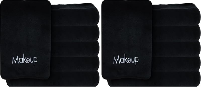 Vnoss Panos para Remoção de Maquiagem em Microfibra Preta, 33,02 x 33,02 cm, Pacote com 12
