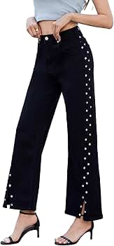パンツ Straight just waist studs denim pants Studs Denim Pants