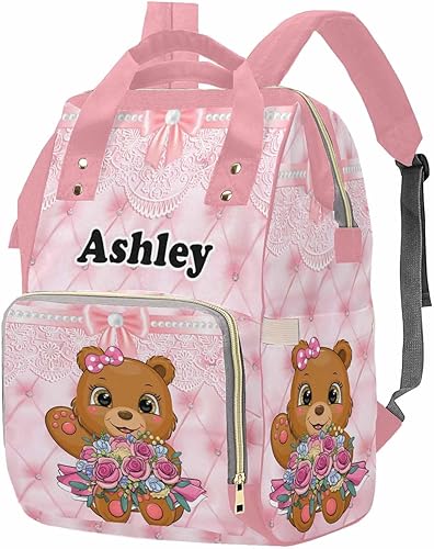 Miniatura 1 de M YESCUSTOM Bolsa de pañales con nombre para niña, de nailon de gran capacidad, impermeable, bolsa de lactancia para viajes, 0217a-7, Mochilas