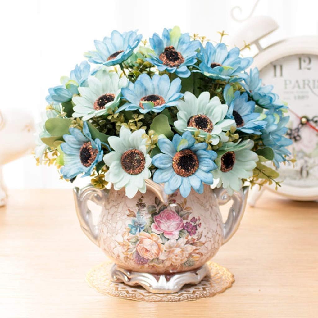 アートフラワー 造花 枯れない 花瓶付き 明るい色合い 本物そっくり 花手作りフラワー 癒し インテリア お祝い リビング お部屋 玄関 ギフト フラワーアレンジメント 人工観葉植物 ひまわり ブルー