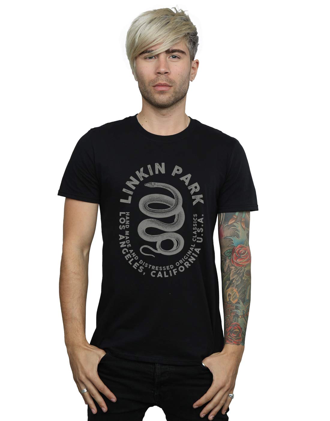 Absolute Cult Men's Black Linkin Park Snake Text T-Shirt XX-Large