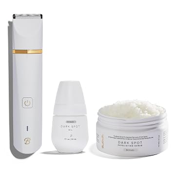 Bushbalm Francesca Trimmer Electric Shaver, 2 Step Routine for Dark Spots, Bermuda Exfoliating Scrub 236 ml and Bermuda Oil 30 ml