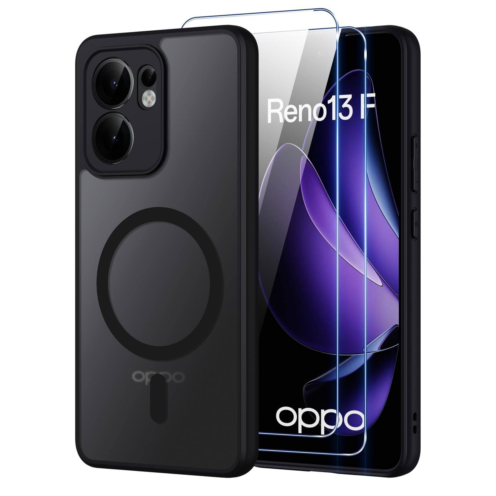 SEAHAI Cover per OPPO Reno 13 FS (OPPO Reno 13F 5G/4G), Custodia Ultra Sottile ed Elegante in Silicone TPU, Glitter Placcatura Phnom Penh Design Cover Antiurto Case con 360° Anello Supporto, Nero